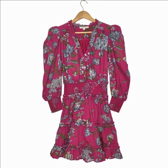 LOVE THE LABEL Wanda Floral Print Puff Sleeve Ruffle Dress Women's Size Small - Picture 6 of 16